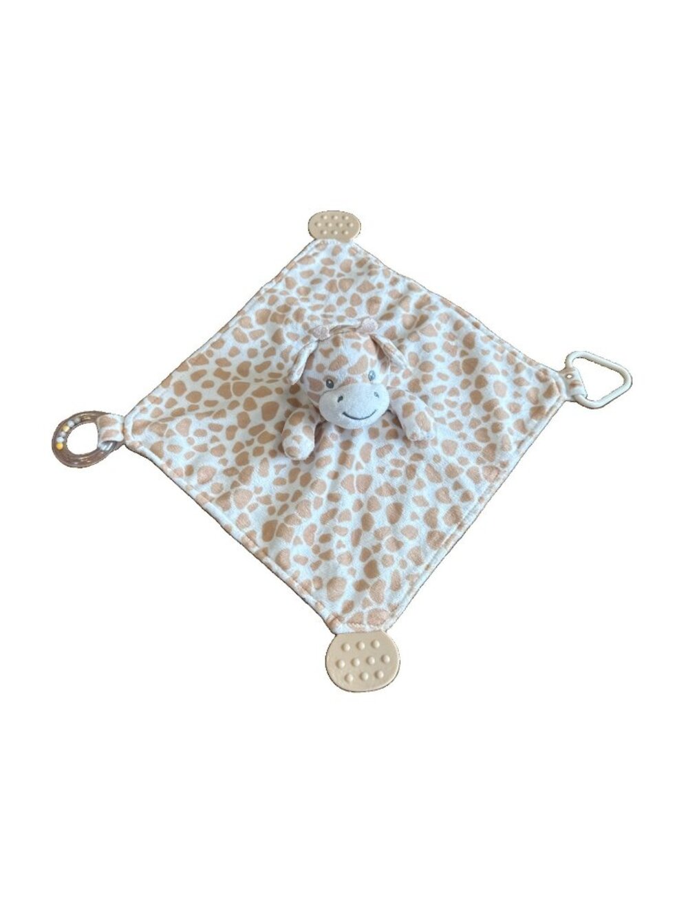 Giraffe Snuggle Blankie Rattle 12” Square Security Blanket Lovey Modern Baby